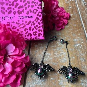 Rainbow Pearl & Hematite Bumblebee Dangle Linear Earrings